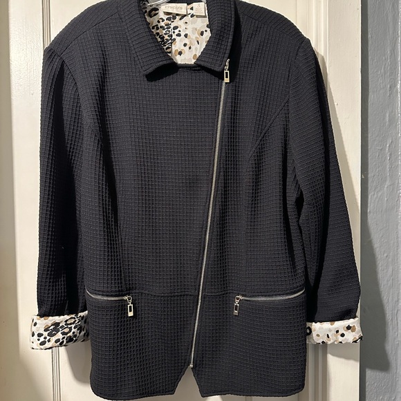 CHICO’S Black, Size 3, leopard lining, Women’s Jacket - Picture 5 of 8